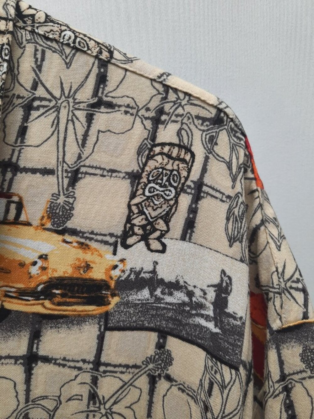 Vintage Morro Bay Tiki Hawaiian Shirt Men's Large Rayon 50s Classic Car 90s Y2k - Picture 4 of 6